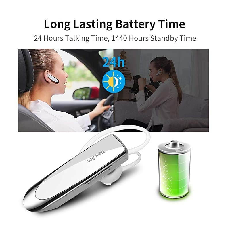 2 Pack  Bluetooth Earpiece V50 Wireless Handsfree Headset 24 Hrs Driving Headset 60 Days Standby Time with Noise Cancelling Mic Headsetcase for iPhone Android Laptop Truck DriverWhite