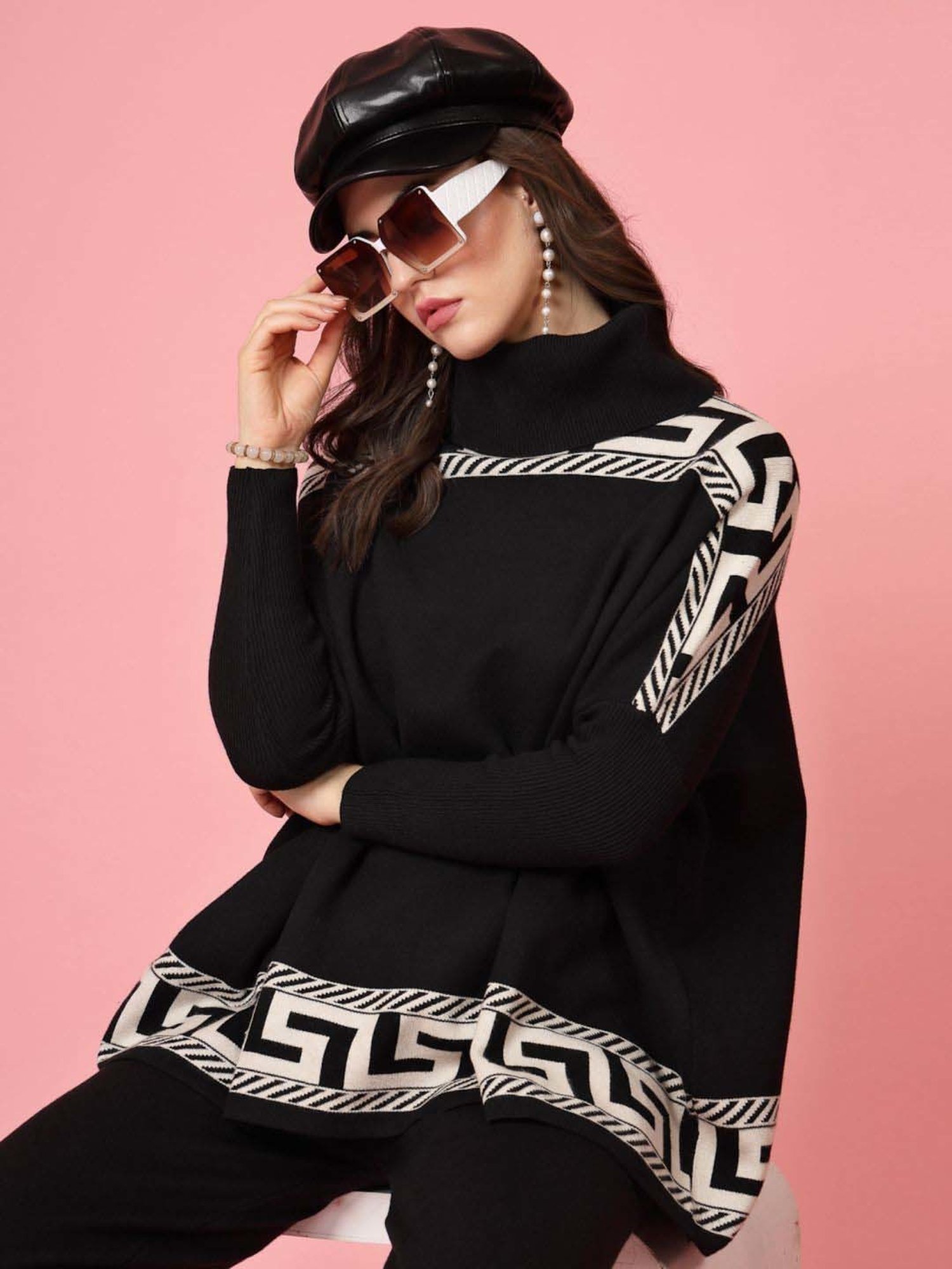 Mafadeny Black Printed Top Pants Set