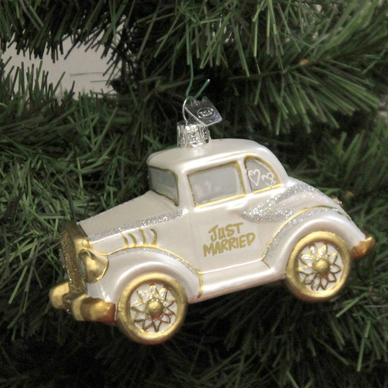 Noble Gems 2.75" Wedding Car Ornament Just Married Love  -  Tree Ornaments
