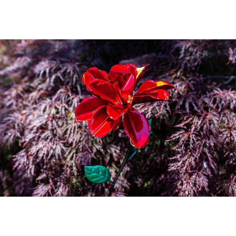 39" Metal Rose Spinning Garden Stake Red - Exhart