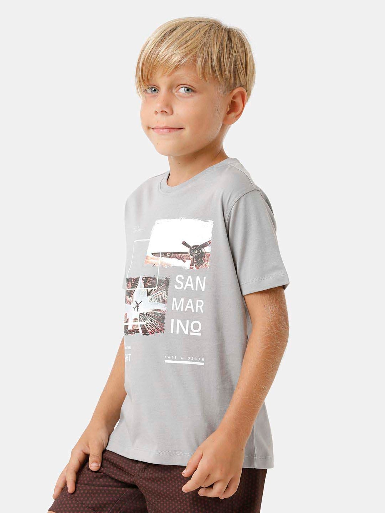 Kate & Oscar Kids Sleet Grey Cotton Printed T-Shirt