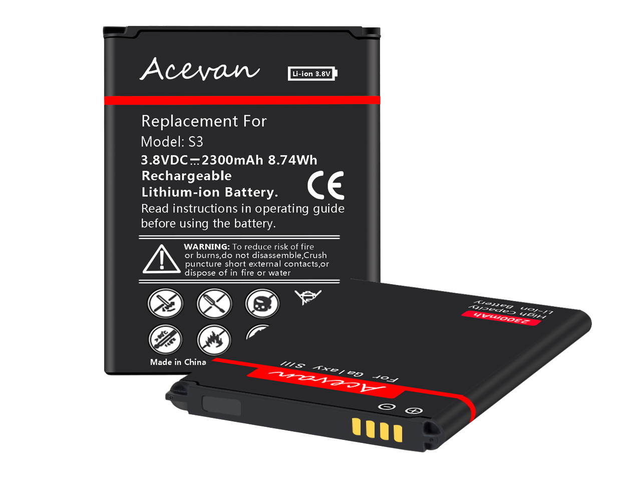 Galaxy S3 Battery, Acevan 2300mAh Replacement Battery for Samsung Galaxy S3, Galaxy S3 Neo, Verizon I535, T-Mobile T999, Sprint L710, AT&T I747, R530, I9300, Galaxy S3 LTE I9305 [2 Years Warranty]