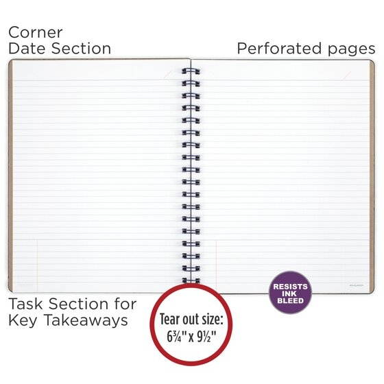 At-A-Glance Signature Collection Medium Meeting Book - 80 Sheets - Twin Wirebound - Ruled - 7 7/8" x 9 5/8" - 1Each  MEA