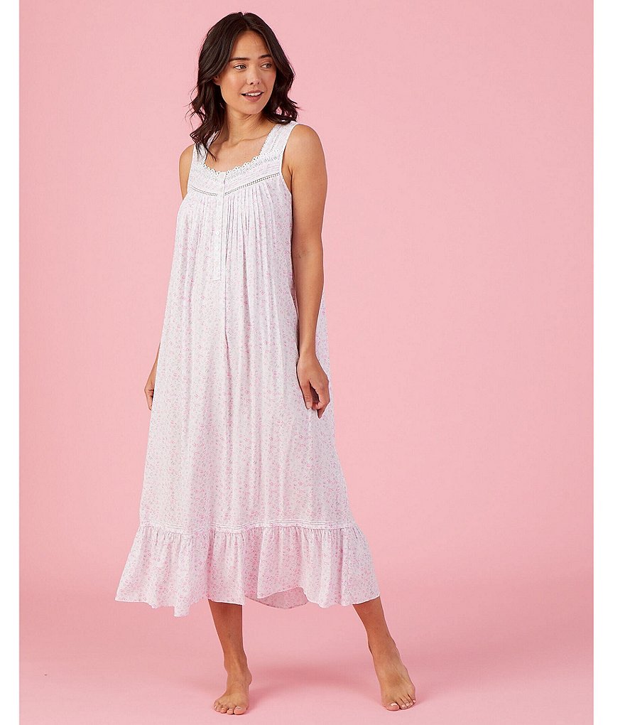 Eileen West Ditsy Floral Print Woven Square Neck Sleeveless Ballet Nightgown