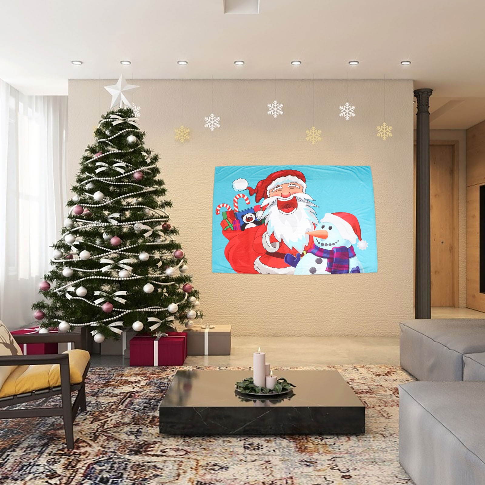 1pc Xmas Wall Tapestry Background Wall Cloth Decorative Hanging Tapestry