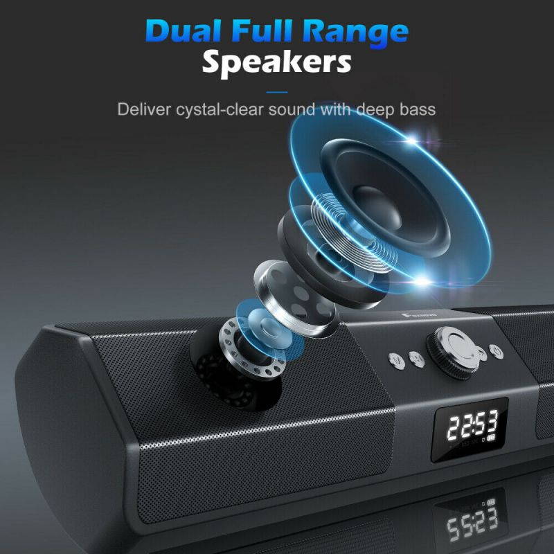 Foxnovo Sound Bar Wireless Speakers: 105dB Deep Bass Soundbar - with Sound Guide Port Home Theater Audio TV Soundbar - with 1.8" LCD Display Noise Filter Sound Bars for TV/PC/Cellphone/Tablets