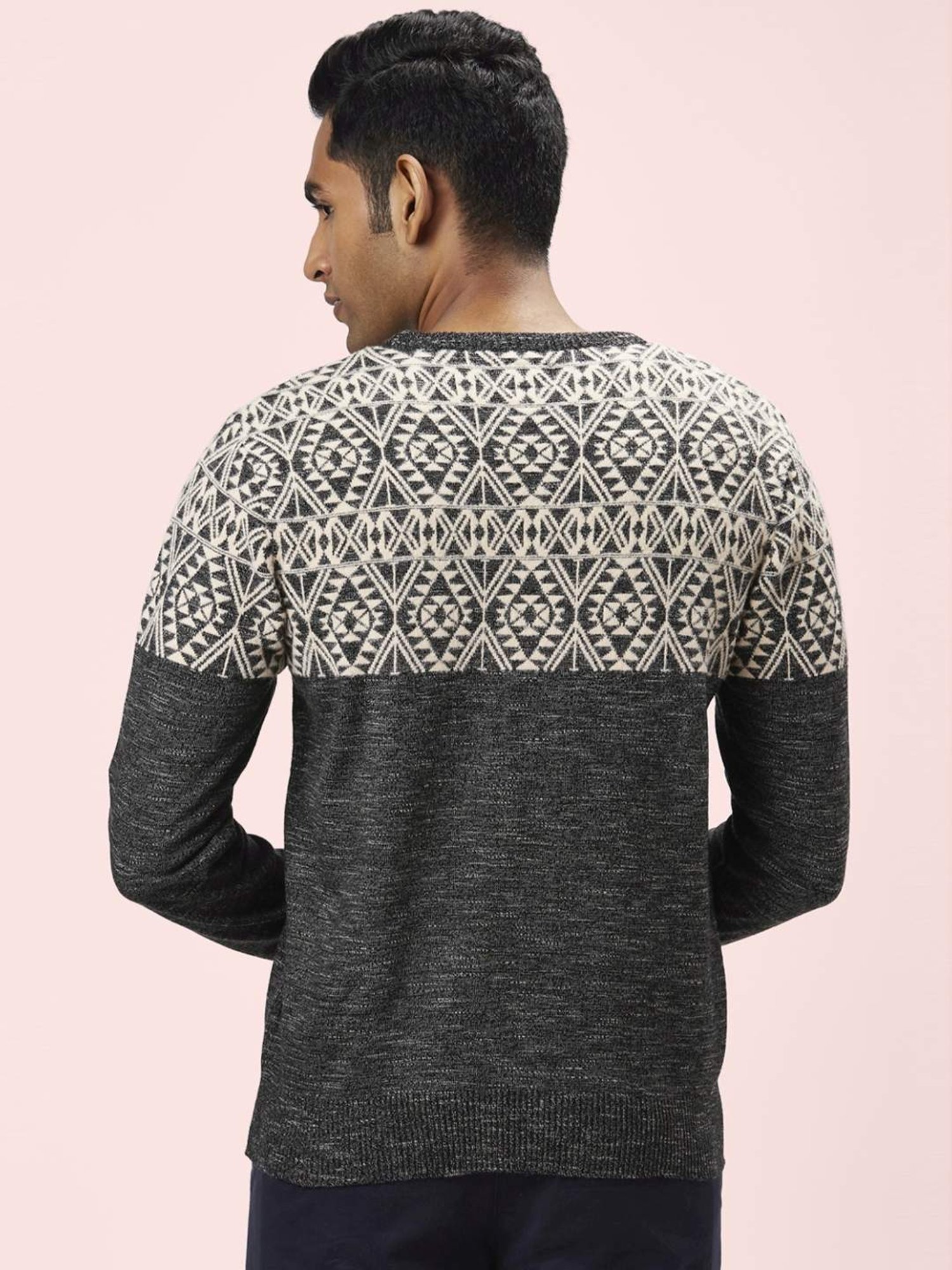 Byford by Pantaloons Grey Regular Fit Printed Sweater