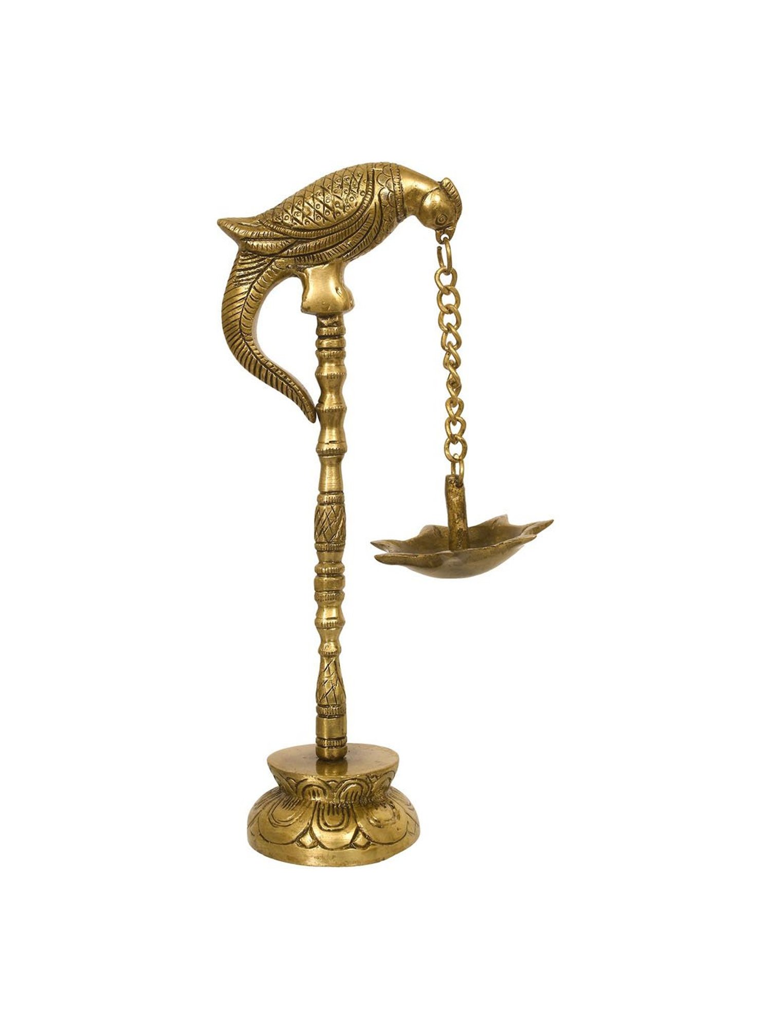 eCraftIndia Decorative Handcrafted Brass Parrot Showpiece Diya for 7 wicks with Stand