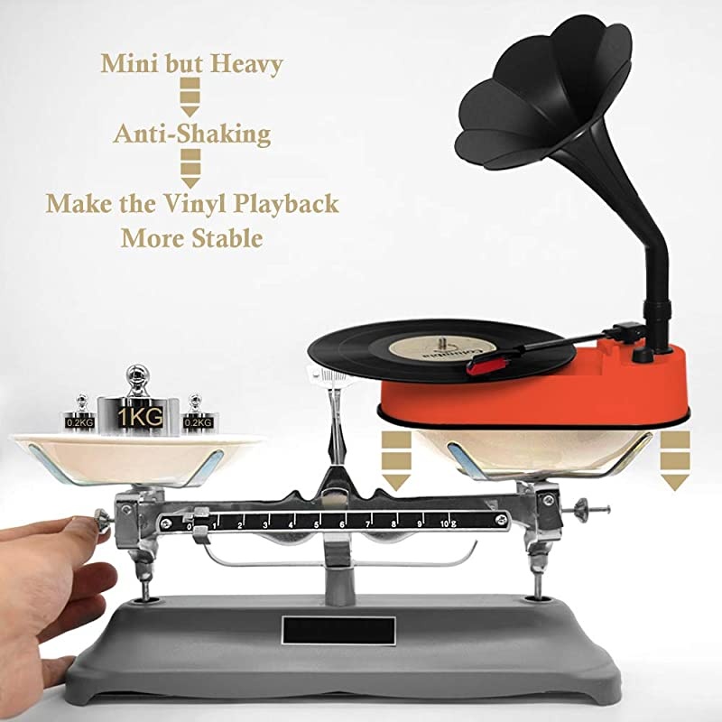 Record Player with Horn Speaker for 3345 RPM RecordsMini Gramophone Supporting Bluetooth Playback Orange