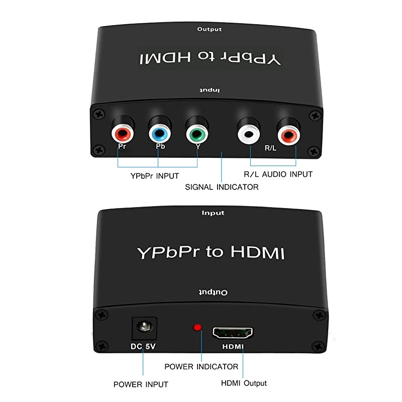 Component to HDMI Converter Adapter  YPbPr5RCARGB to HDMI Converter with RL Audio Supports 1080P Video Audio Converter Adapter for Old DVD Player PSP Xbox 360 Carbon Black