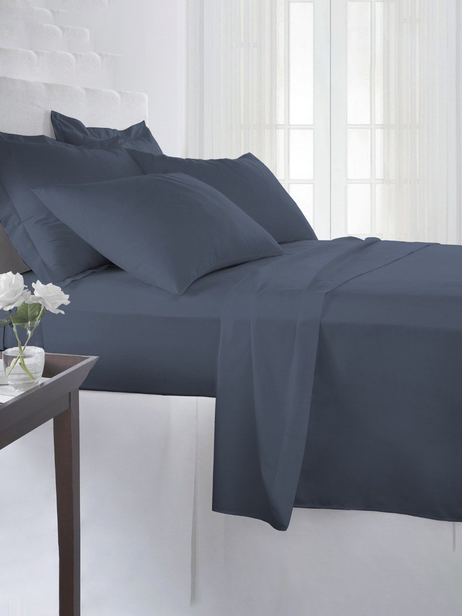 Pizuna Dark Blue 400 TC Cotton King Bed Sheet with 2 Pillow Covers