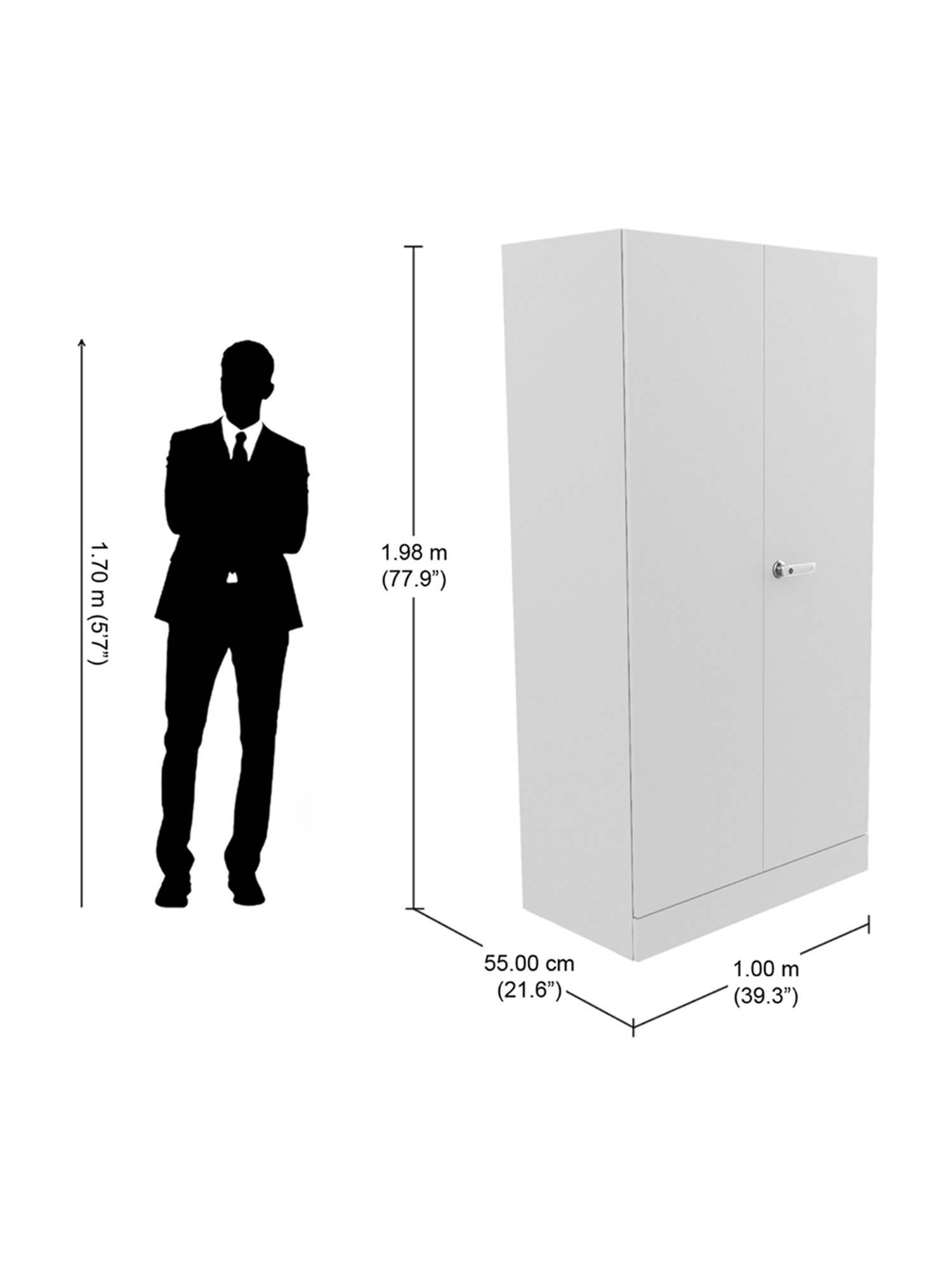 Godrej Interio Auraline Men Premium 2-Door Almirah, Bond White (1-Year Warranty,1 Locker, 2 Drawers)