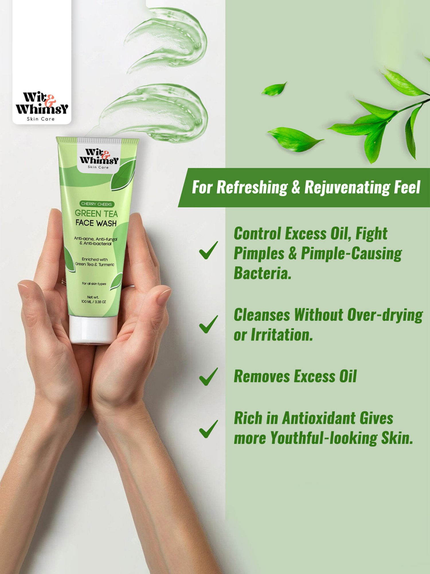 Wit & Whimsy Cherry Cheeks Green Tea Face Wash - 100 ml