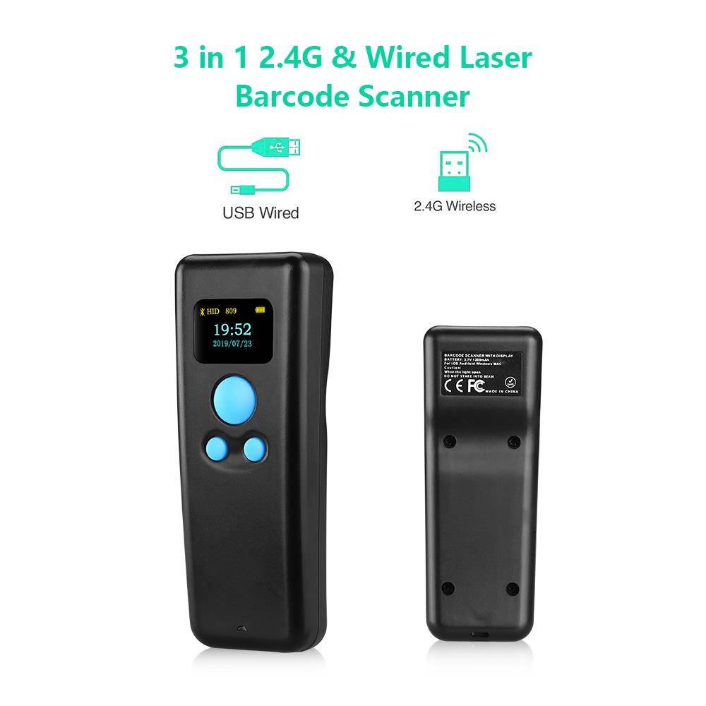 1D 2D QR 2.4G Bluetooth Pocket mini Scanner Warehouse Retail Logistics Barcode Scanner Wireless Reader with Screen