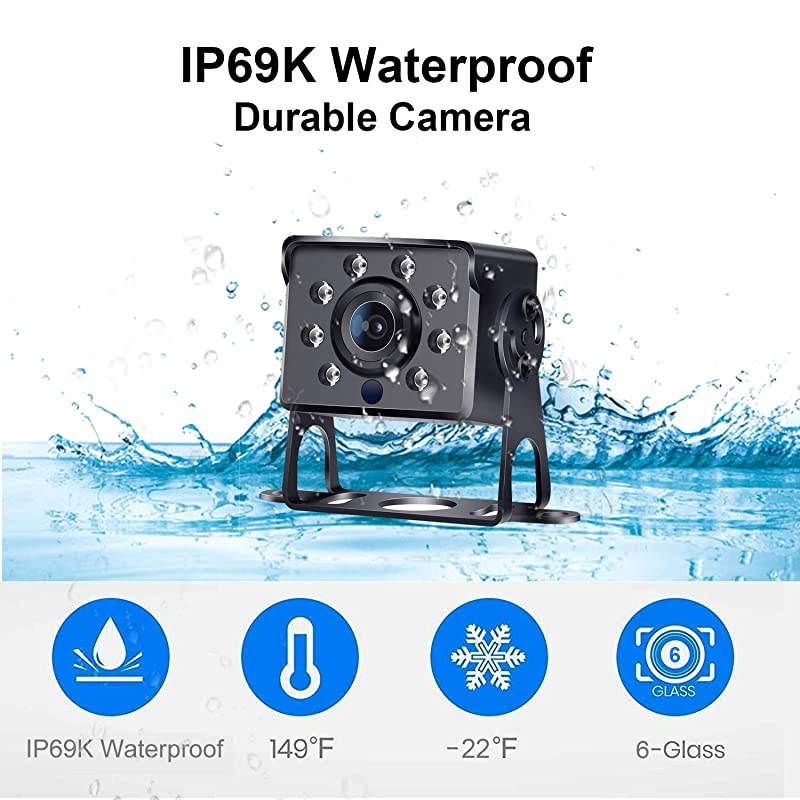 G2 AHD Backup Camera Kit with 7 Inch Touch Key Screen for Trucks,Trailers,Tractors,Vans,Campers,Motorhomes Single Power Rear View System,IP69K Waterproof Camera Guide Lines ON/Off