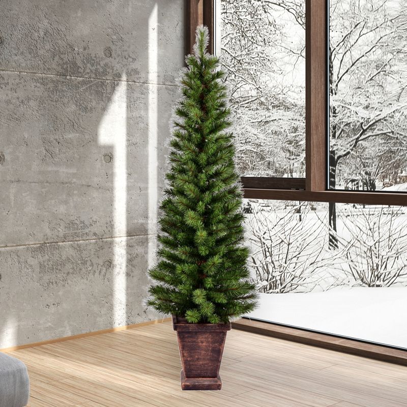 Best Choice Products 7.5ft Premium Hinged Fir Pencil Artificial Christmas Tree w/ Foldable Stand, Easy Assembly