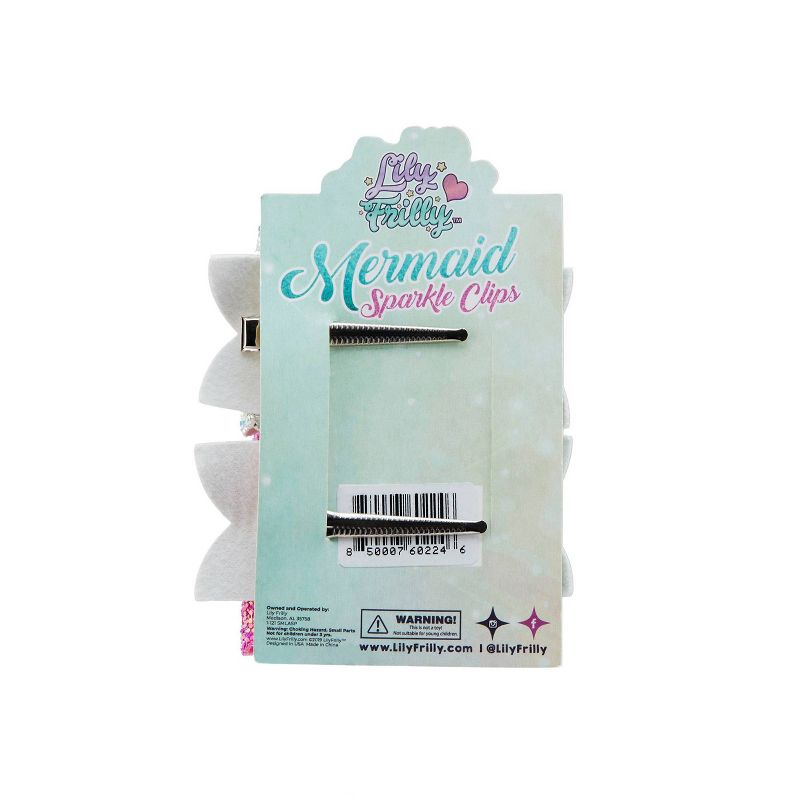 Lily Frilly Glitzy Mermaid Clips - Hot Pink/Silver - 2pk