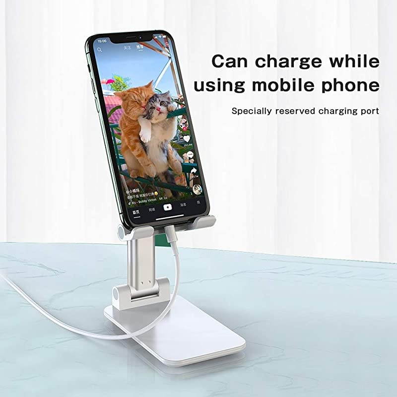 Cell Phone Stand Adjustable Cell Phone Stand  Foldable Portable Desktop Stand Phone Holder Stand for Desk Sturdy Aluminum Metal Stand for PhoneiPadKindleTabletSwitch Pearl White