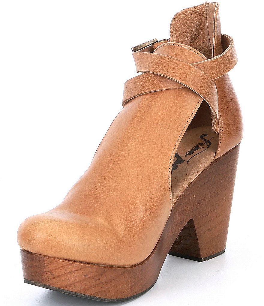 Free People Cedar Leather Buckle Wood Clogs