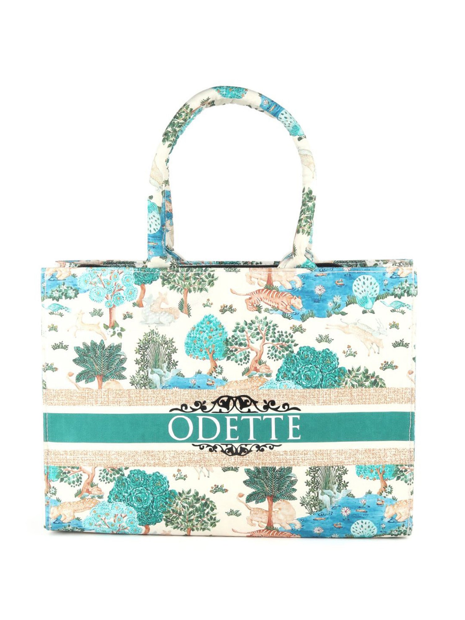 Odette Green Fabric Printed Tote Handbag