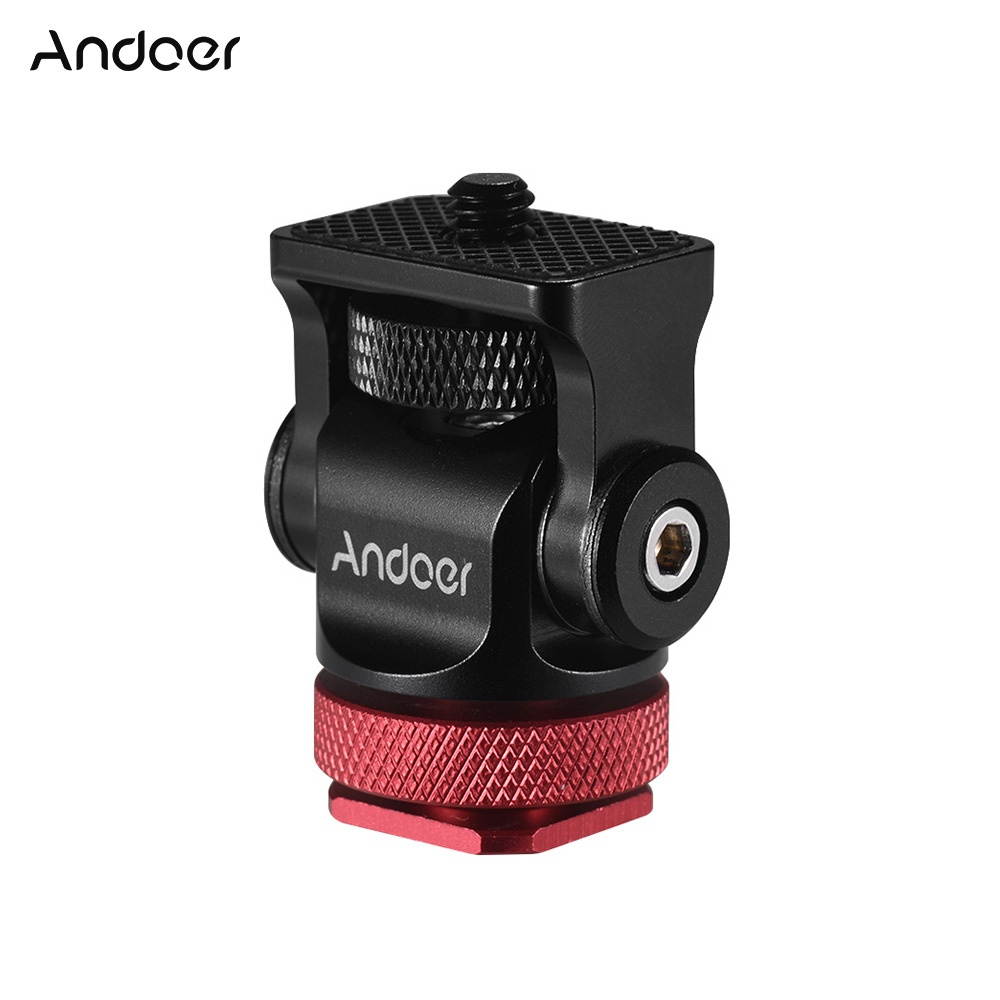 Andoer 180&deg; Rotary Mini Ball Head Ballhead Hot Flash Shoe Mount Adapter 1/4 Inch Screw with Wrench for DSLR Camera Microphone LED Video Light Monitor Tripod Monopod