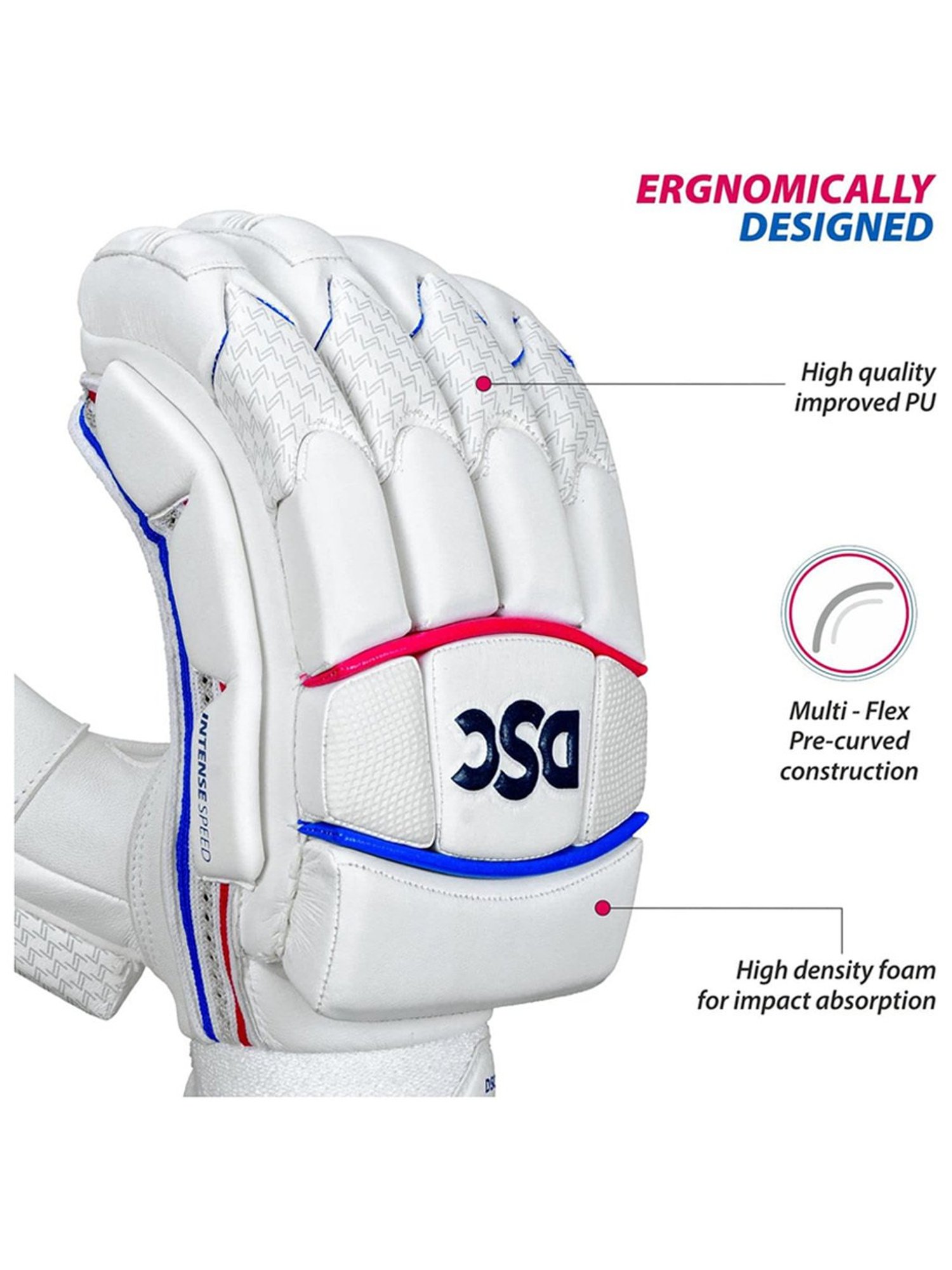 DSC Intense Speed Leather Cricket Batting Gloves Size - Mens