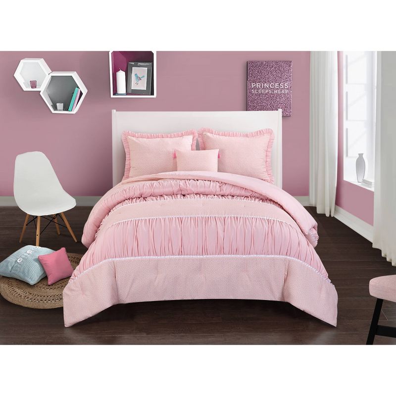 Twin Addison Textured Comforter Set Pink - Heritage Club