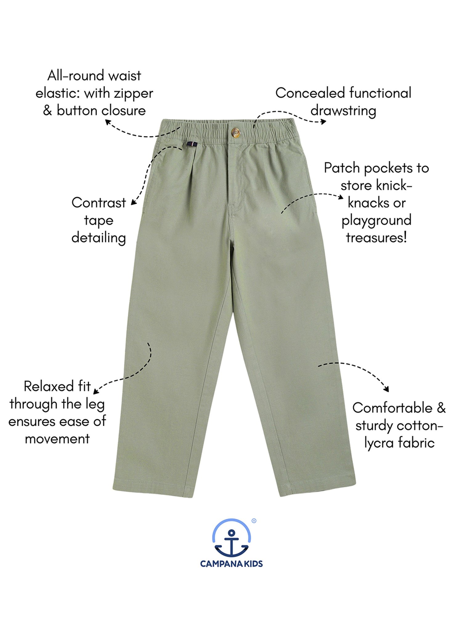 Campana Boys Sage Green Solid Pants