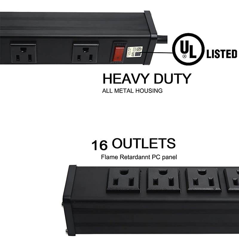 Outlets Power StripHeavy Duty Metal Socket Power Strip with 98ft Long Cord and Power SwitchMounting Brackets IncludedWorkshopIndustrial useBlack