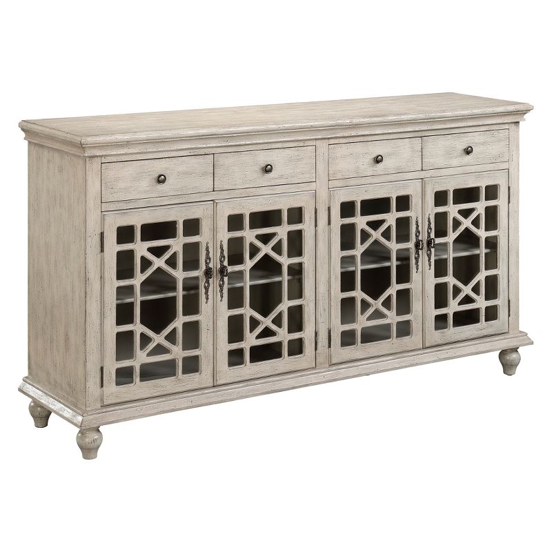 Millcreek Mirrored 4 Door 4 Drawer Credenza TV Stand for TVs up to 74" Ivory - Treasure Trove