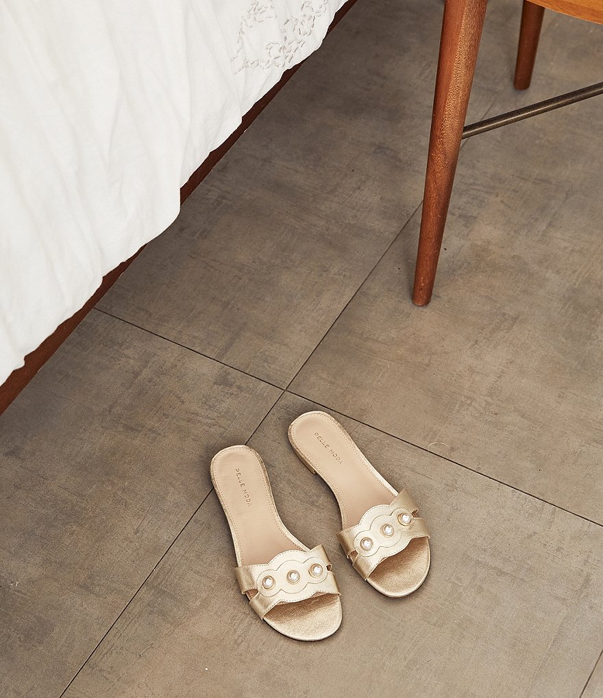 Pelle Moda Barton Metallic Suede Pearl Ornament Detail Dress Sandals