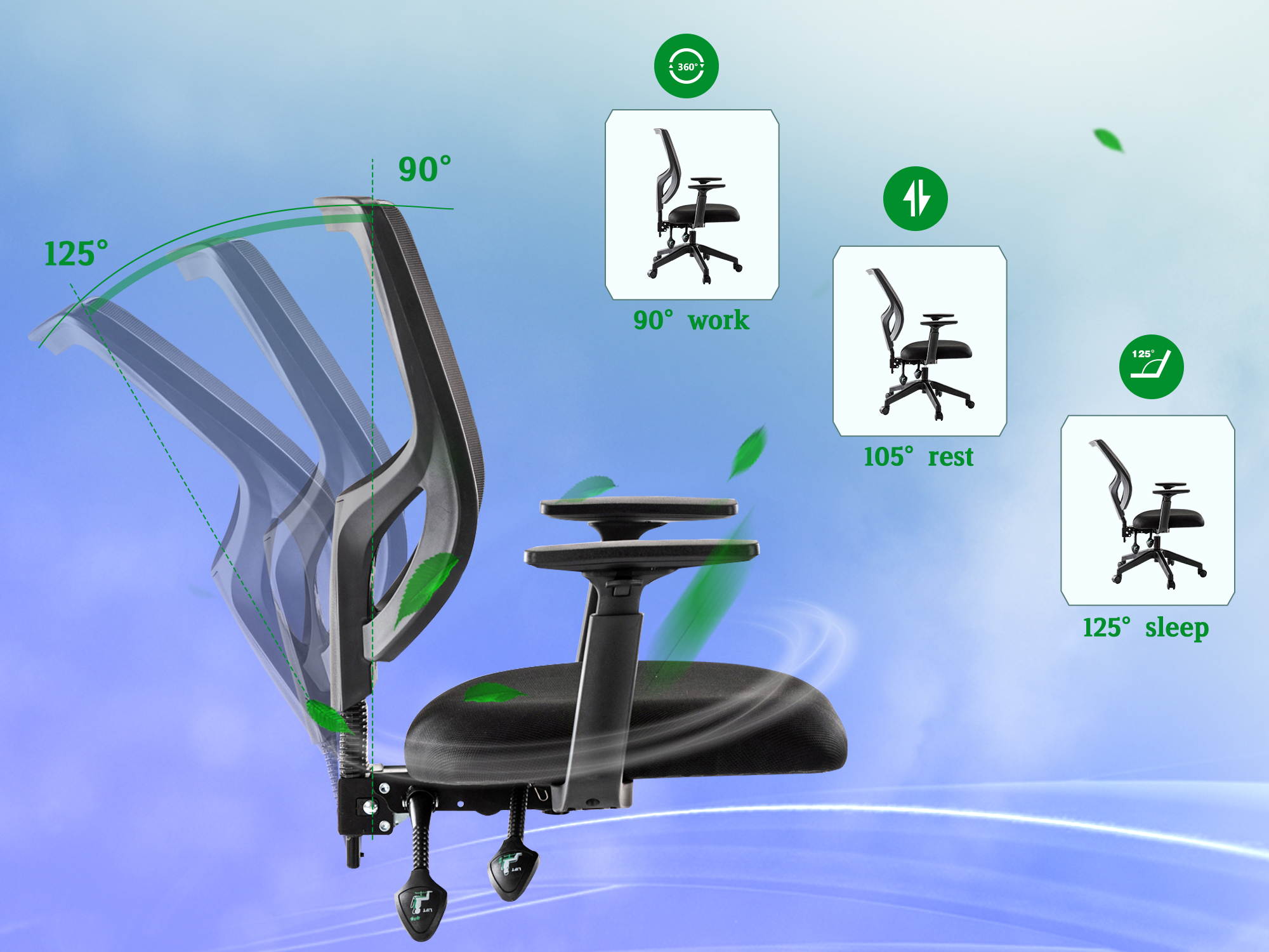 RIMIKING Ergonomic Back Office Chair, Swivel Mid-Back Mesh Back with Height Adjustment and Padded Eco Leather Seat