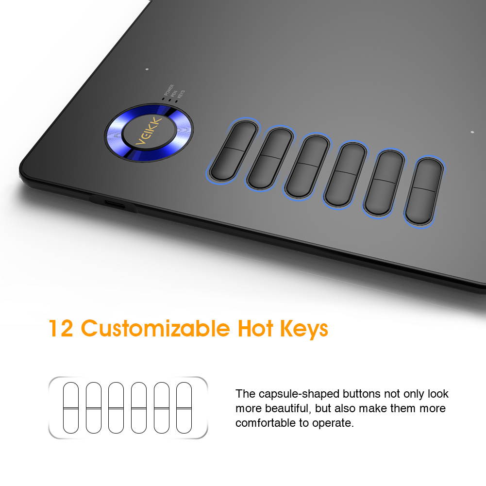 VEIKK A15 10x6 inch Digital Graphics Drawing Tablet Drawing Pen Tablet with Battery-Free Passive Stylus and 12 Shortcut Keys,20 Nibs and 1 Artist Glove (8192 Levels Pressure)