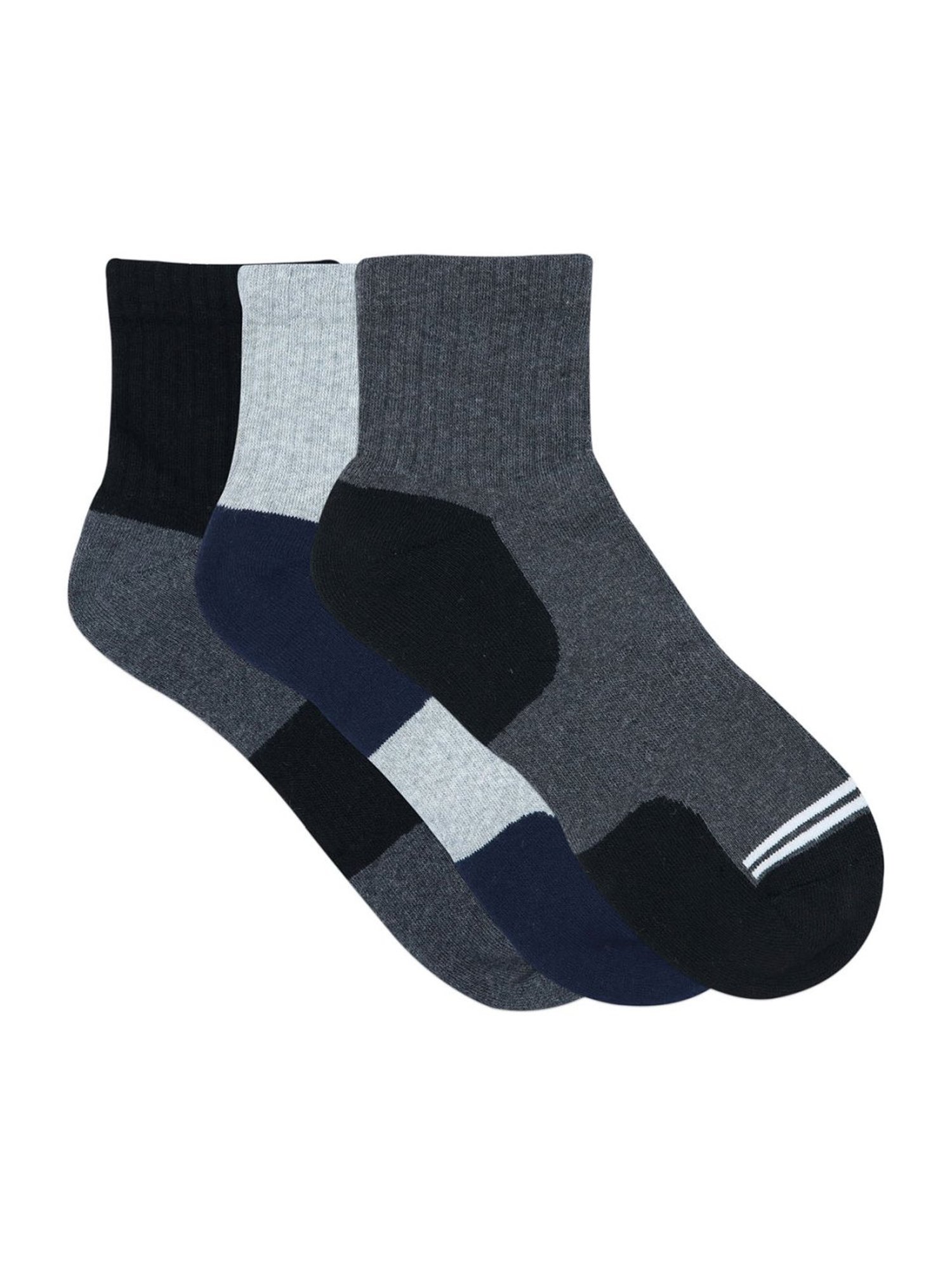 BALENZIA Cotton Colour Block Cushioned High Ankle Sports Socks (Pack Of 3)