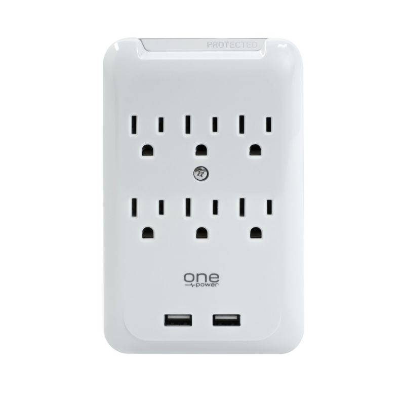 6 Outlet/2 USB Surge Protection Wall Tap by ONE POWER
