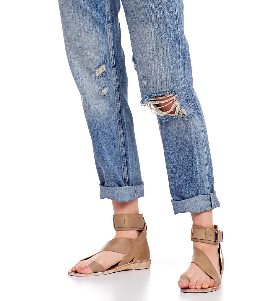 Free People Vale Leather Asymmetrical Toe Loop Ankle Strap Sandals