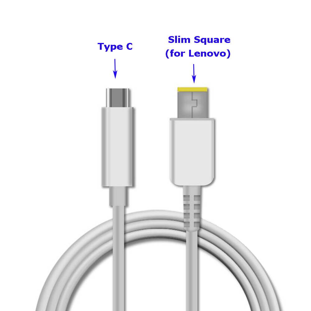 USB-C Type-C to Slim Squqre Tip PD Charger Power Cable for Lenovo 65W or Below Slim Tip Laptops