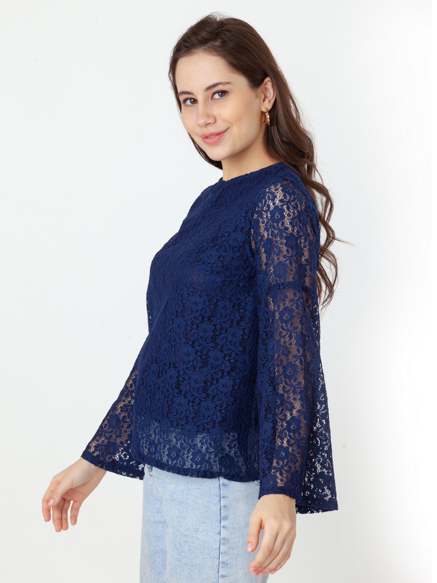 Zink London Navy Lace Top