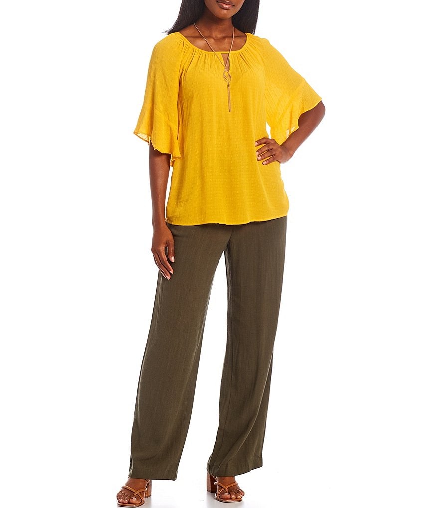 I.N. Studio Keyhole Neck 3/4 Raglan Bell Sleeve Necklace Top