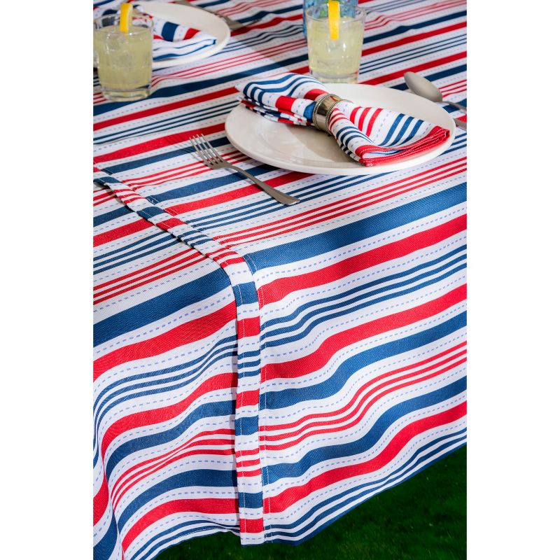 84"x60" Patriotic Stripe Outdoor Tablecloth Red/Blue - Design Imports