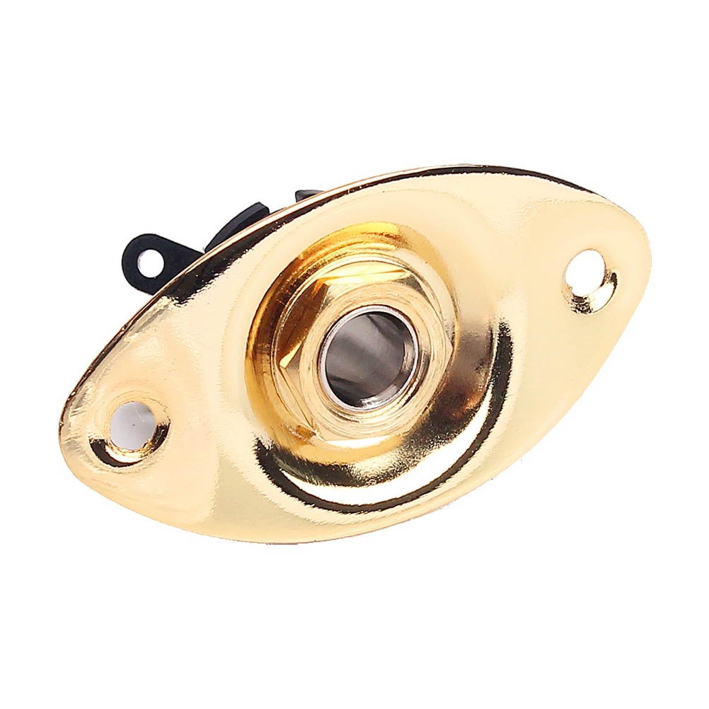 Indented 1/4 Inch Oval Guitar Pickup Output Input Jack Plug Socket 6.35mm With 2 Mounting Screws for Electric Guitar Bass (Golden)