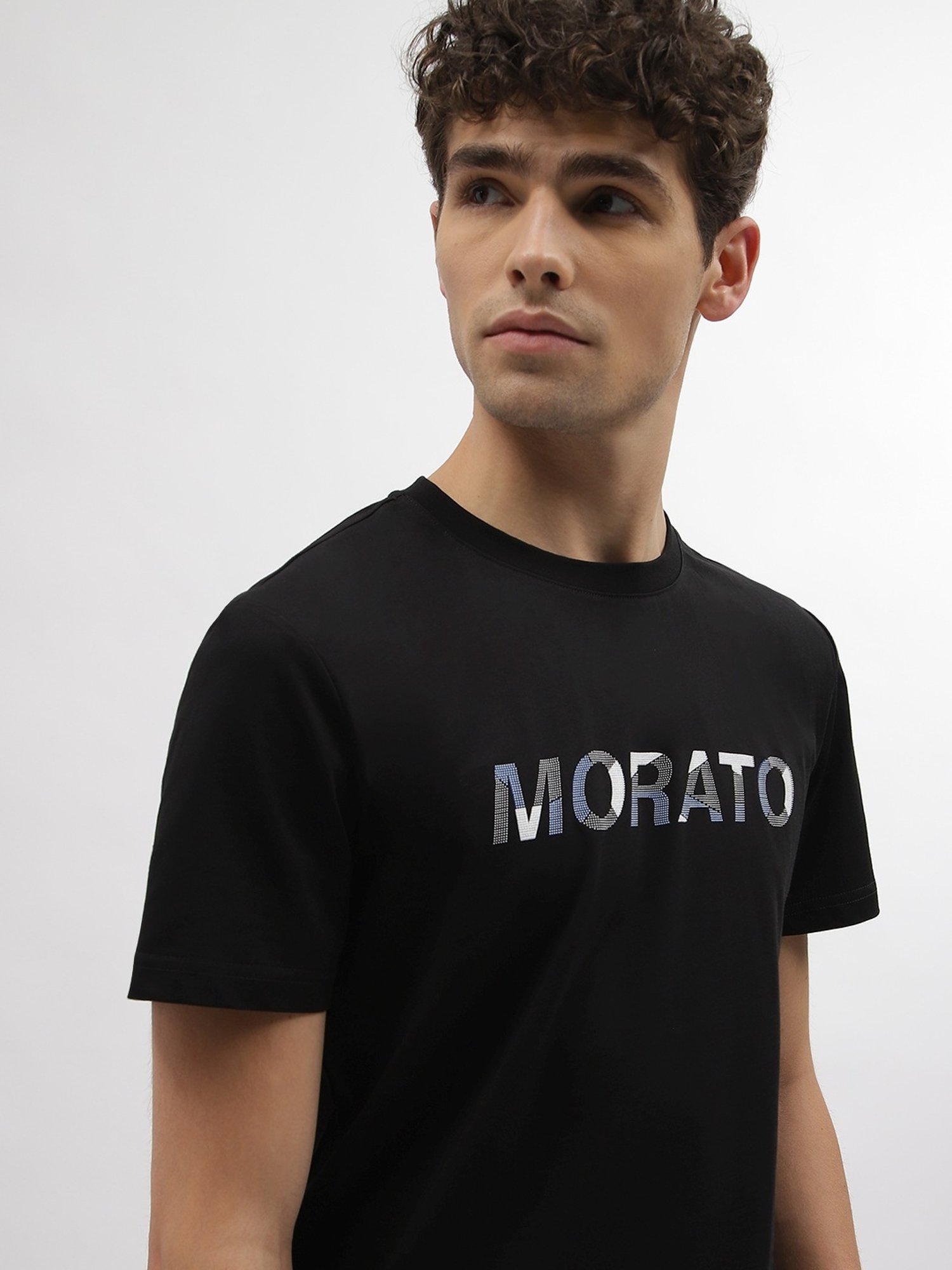 Antony Morato Black Cotton Slim Fit Printed T-Shirt