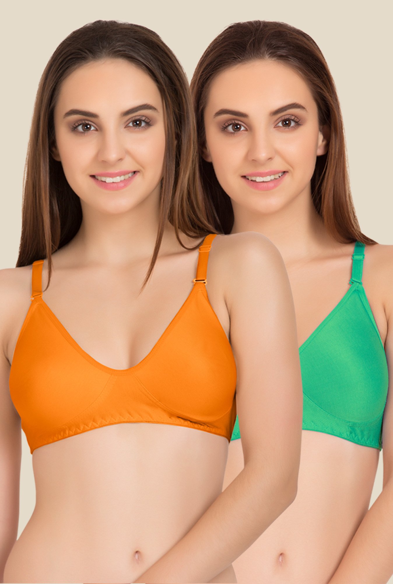 Tweens Orange & Green Non Padded Bra (Pack Of 2)