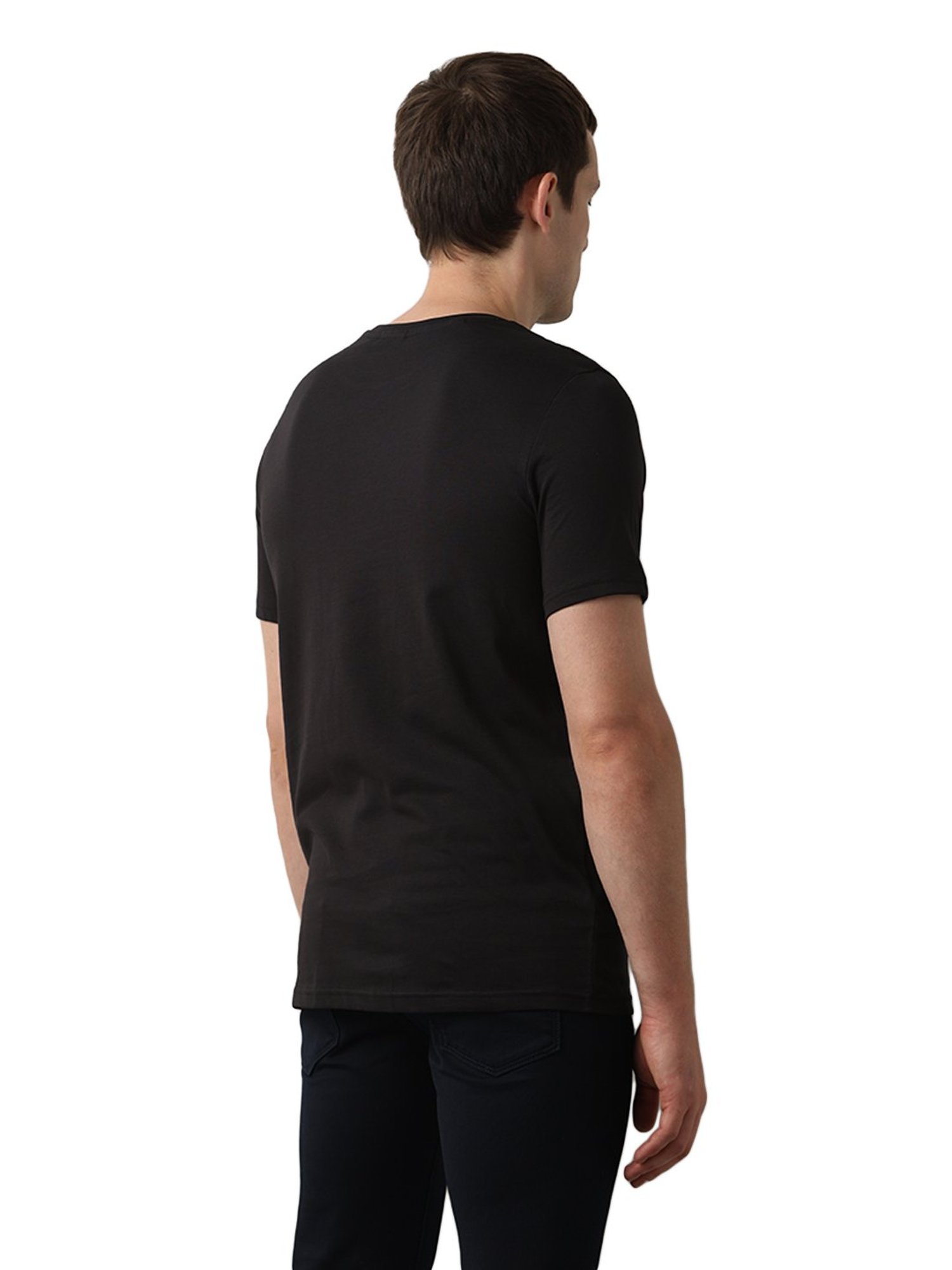 SELECTED HOMME Black Slim Fit Printed Crew T-Shirt