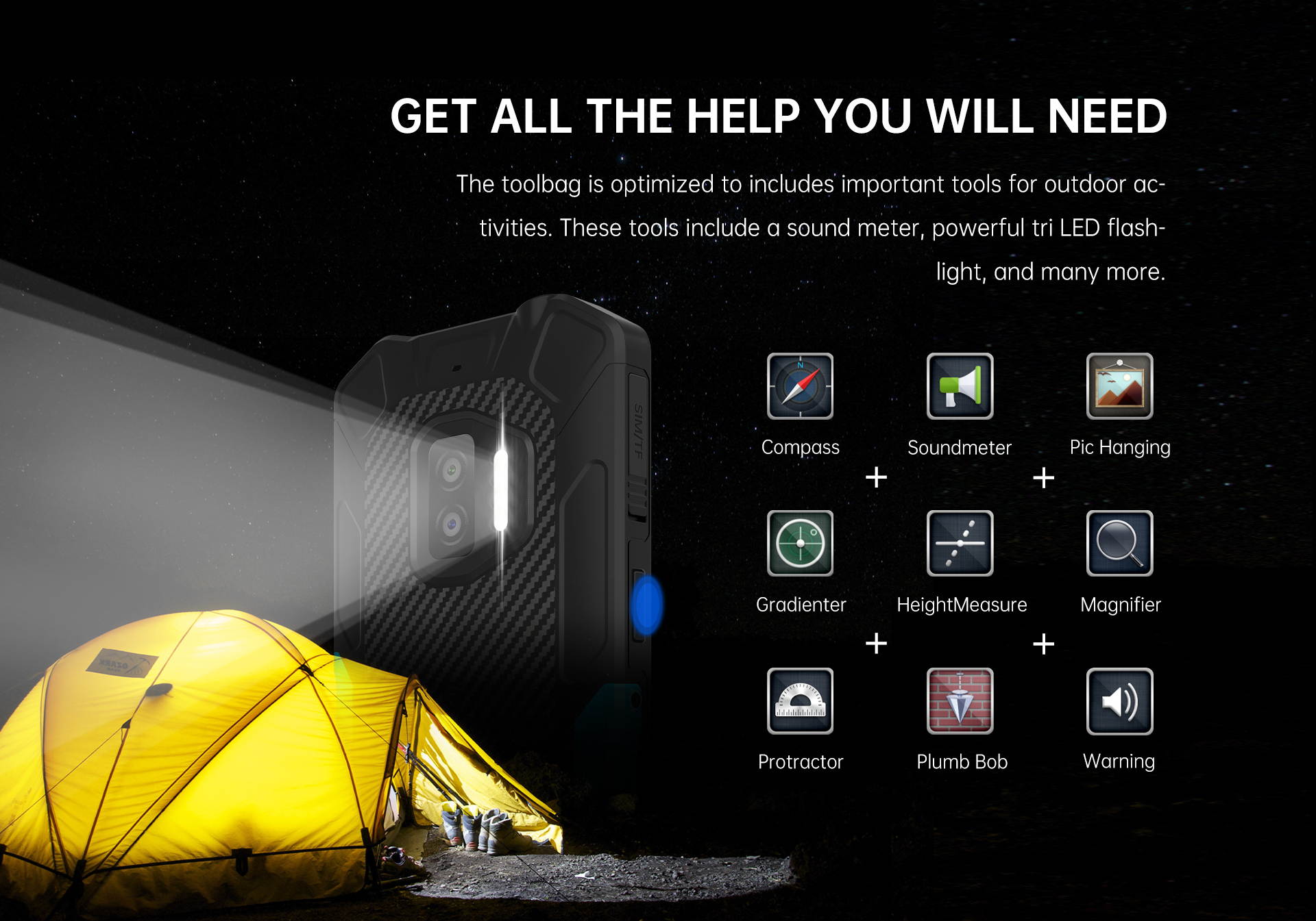 Rugged IP68 / 69K WP12 Smartphone 4GB + 32GB 4000mAh Quad Core Android11 Mobile Phone 5.5 "HD + 500W / 1300W 13MP Camera Phone