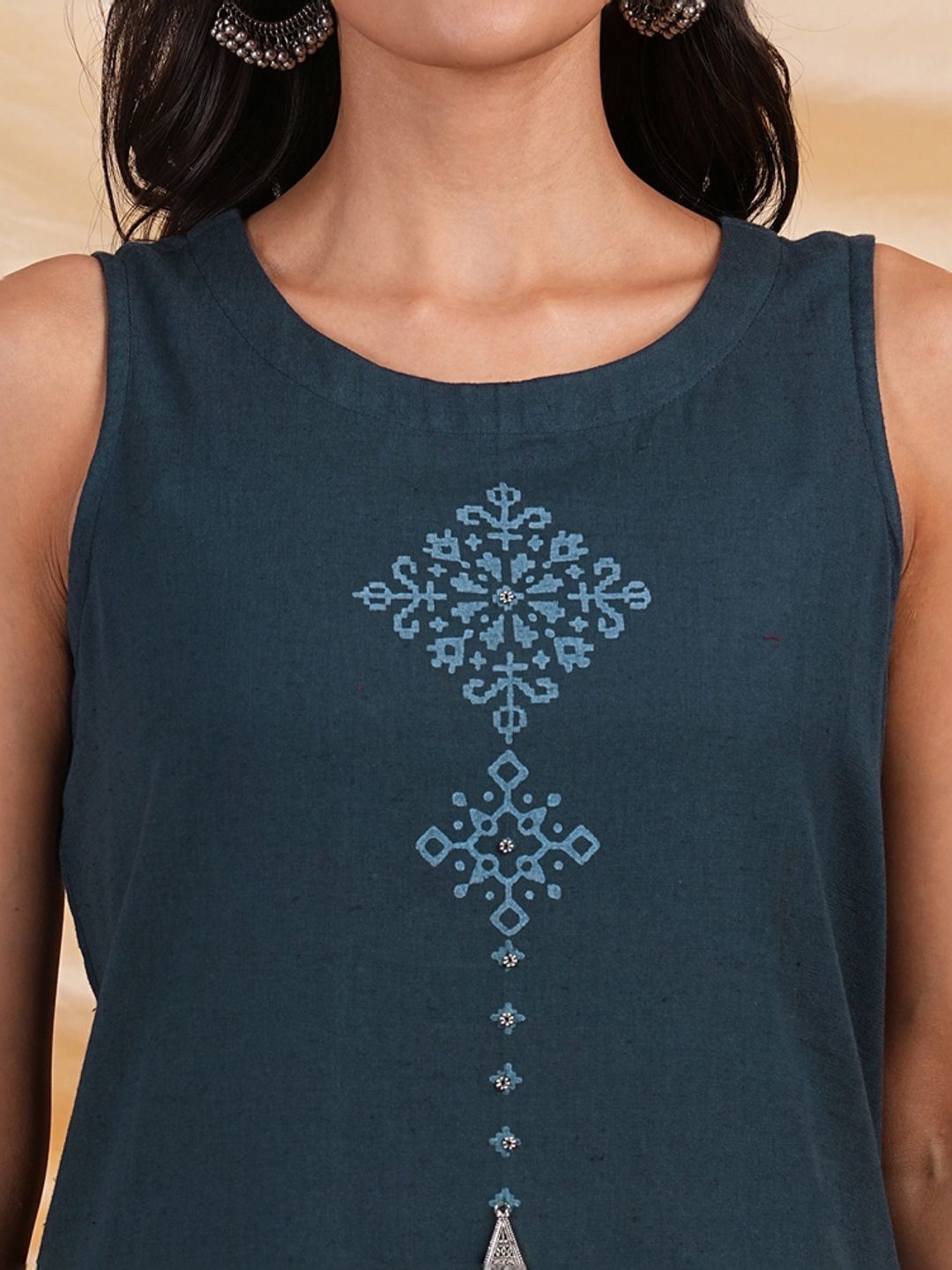 Kami Kubi Blue Cotton Printed Straight Kurta