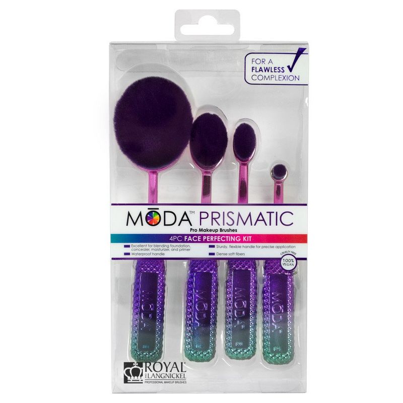 MODA Brush 4pc Prismatic Face Perfecting Makeup Brush Set, Includes - Foundation, Contour, Detail Contour, and Concealer Brushes