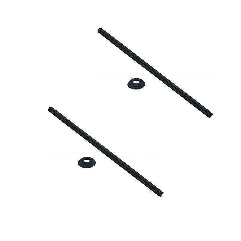 Westbrass 0.5 IPS x 24 Inch Lead-Free Brass Ceiling Mounted Shower Arm Extension with Machined Brass Flange, Matte Black (2 Pack)