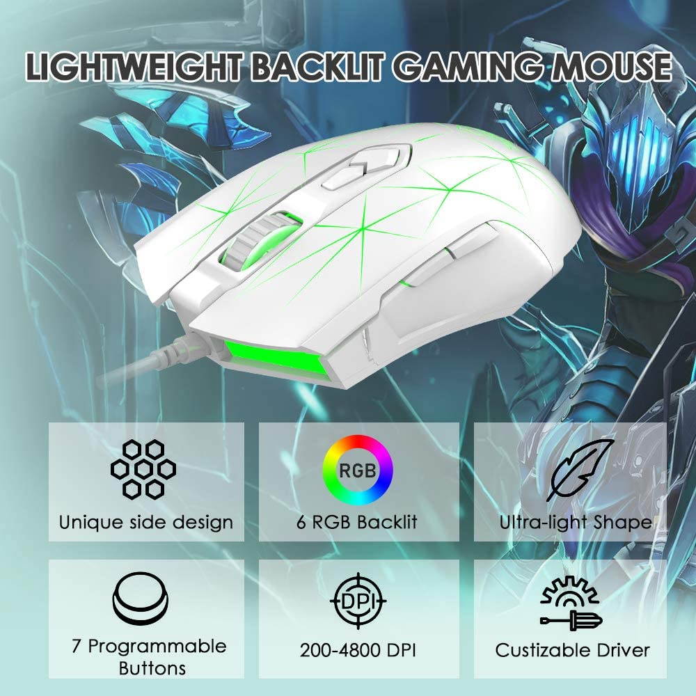 Gaming Mouse Wired, USB Optical Computer Mice with RGB Backlit, 2 Adjustable DPI Up to 2400, Ergonomic Gamer Laptop PC Mouse   for Windows 7/8/10/XP -Black