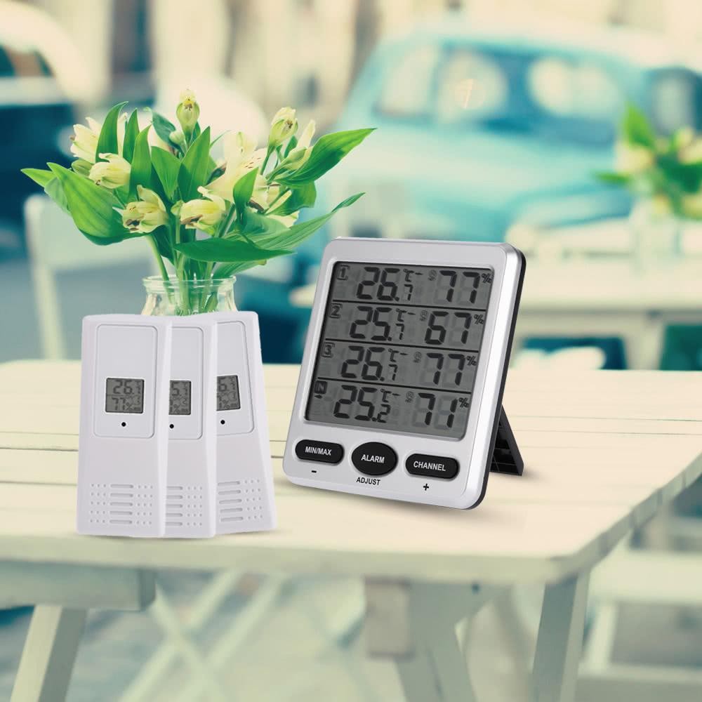 LCD Digital 433MHz Wireless 8-Channel Indoor/Outdoor Thermo-hygrometer with Three Remote Sensors Thermometer Hygrometer Comfort Level Alarm Function